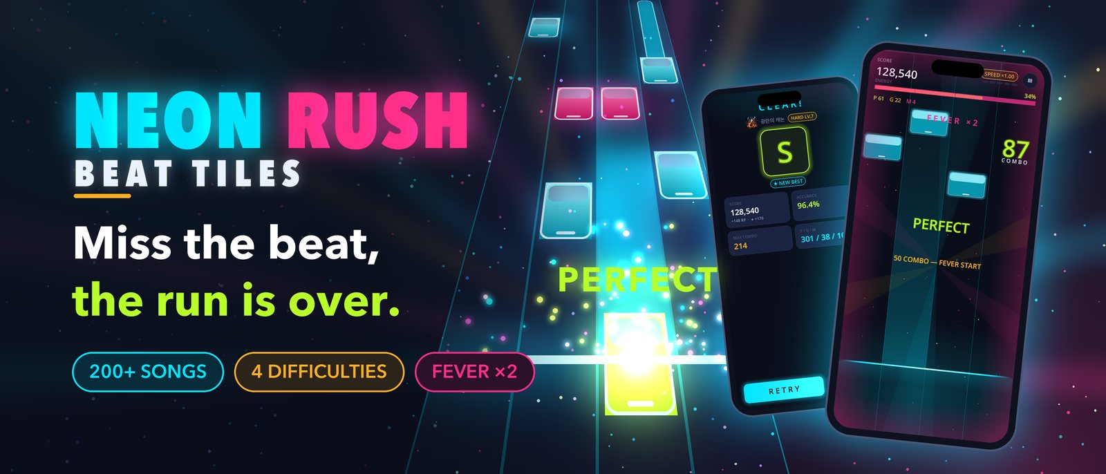 Neon Rush: Millisecond Beats — Judged to the ms, synced to your device